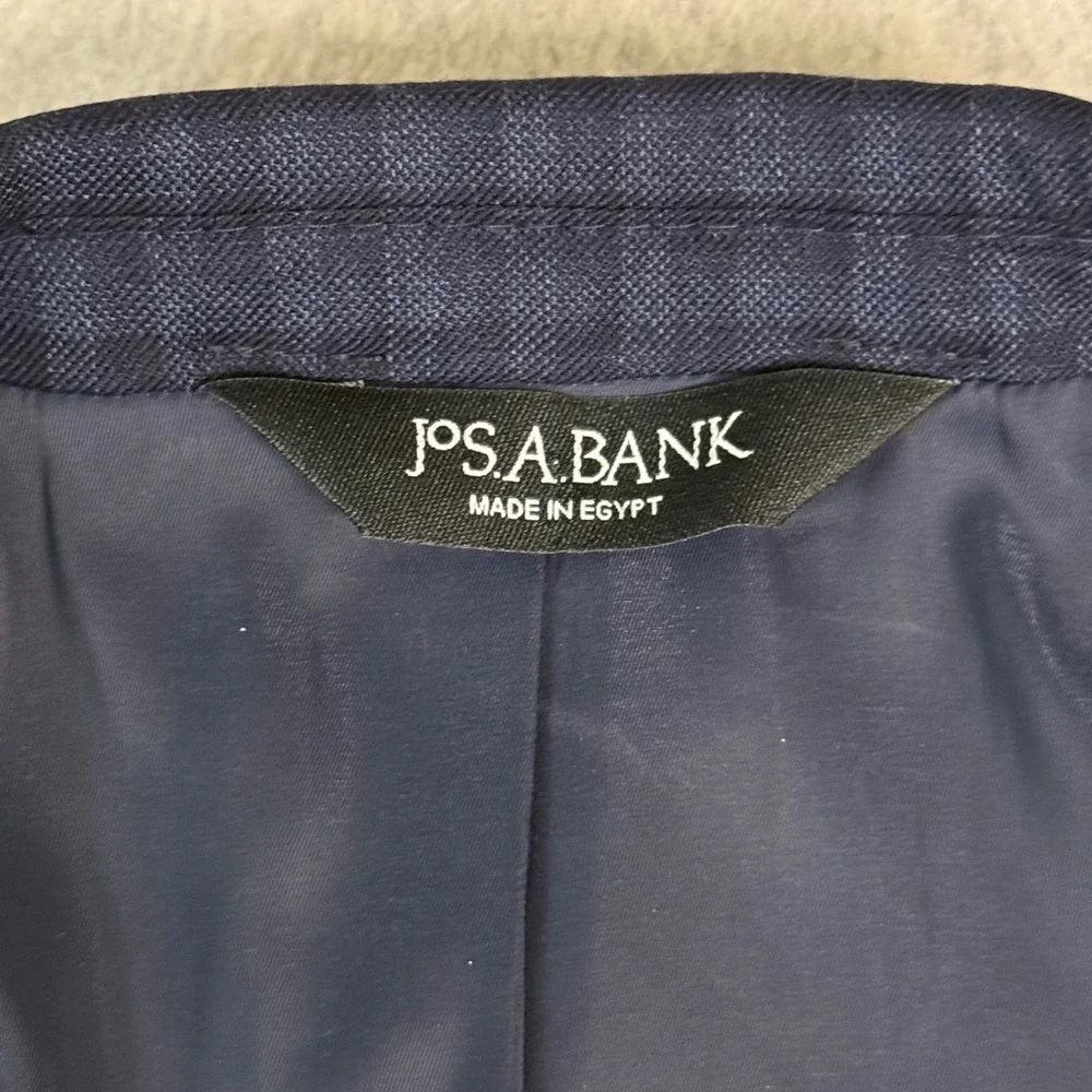 Jos A Bank Mens 44R Wool Blazer Sport Coat Navy‎ Check Traditional Fit 2-Button